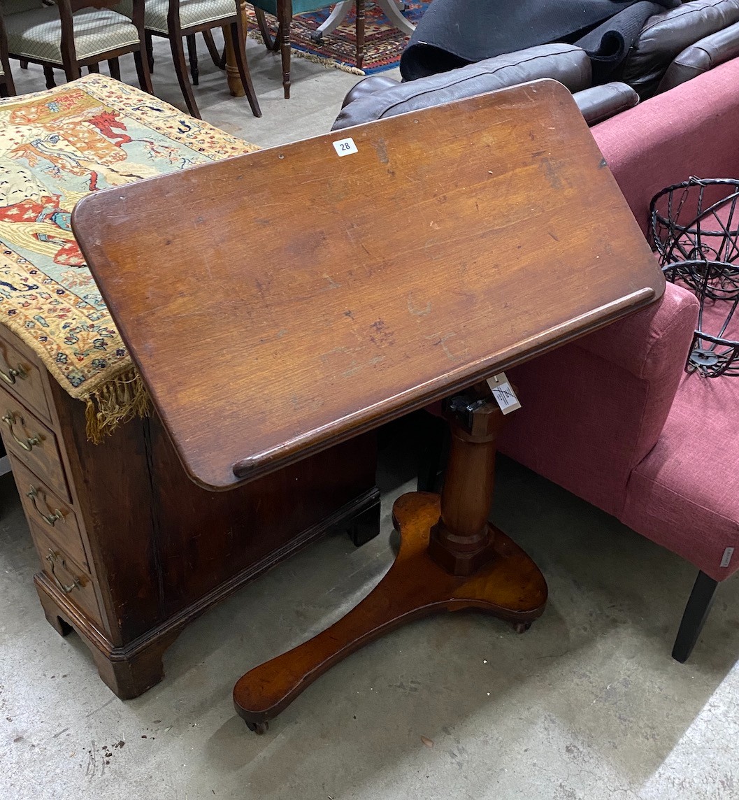 A Victorian mahogany adjustable reading lamp, width 83cm, depth 40cm